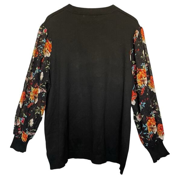 89th‎ + Madison Floral Sheer Sleeve Top Size 2X Black Stretch Whimsical boho - Picture 2 of 5